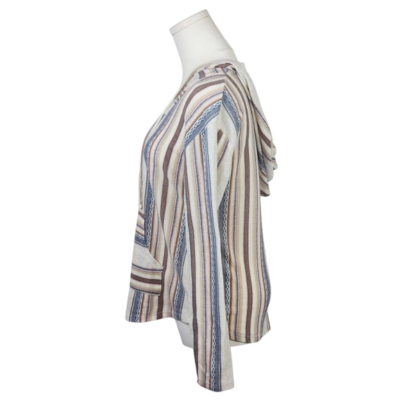 Wallflower Baja Hoodie Pullover M Boho Southwestern Striped Kangaroo Pocket Top - Picture 5 of 7